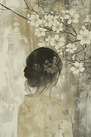 Stille Bloesem – Modern vrouwportret met Japanse bloesem