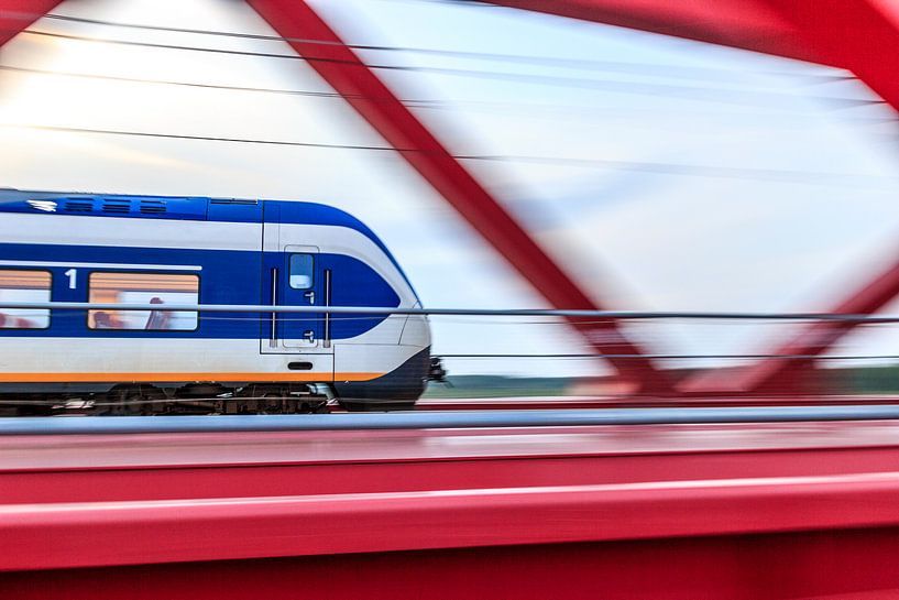 Train crossing the Ijsselbrug in Zwolle by Christein van Hoffen