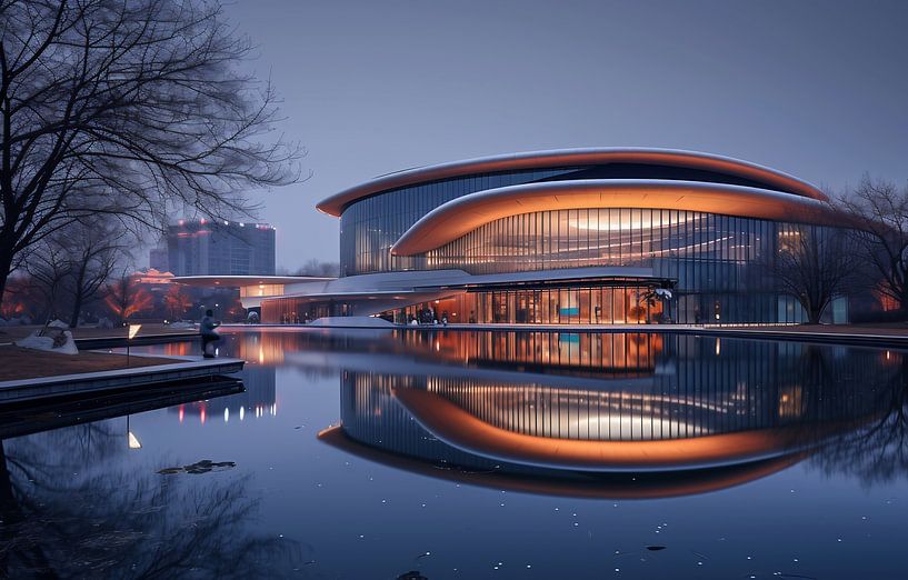 Moderne architectuur verlicht van fernlichtsicht