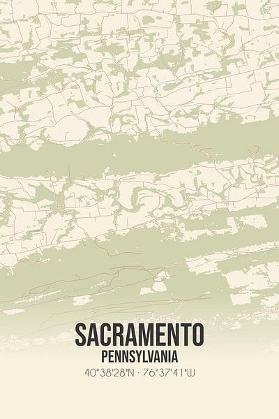 Alte Karte von Sacramento (Pennsylvania), USA. von Ortsdrucke
