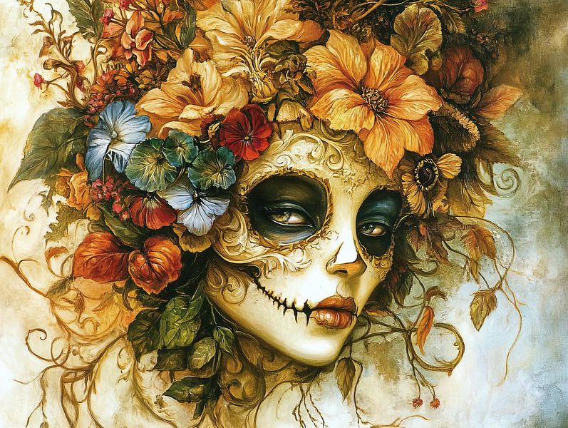 Maskerade | Maske mit Blumen von ARTEO Gemälde