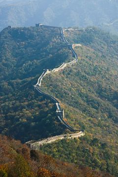 Große Mauer auf den Bergen im HerbstDie Mauer führt durch die Spitzen der mit Wald bedeckten Hügel.  von Michael Semenov