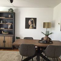 Klantfoto: Meisje met de parel en donkergrijze tulband van Marieke met een twist, op canvas
