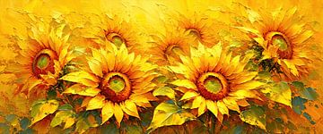 Zonnebloemen tussen licht en stagnatie - een schilderkunstige hommage aan de zonnebloem als symbool van bloei, vergankelijkheid en de stille kracht van de zomer van AidasignArt