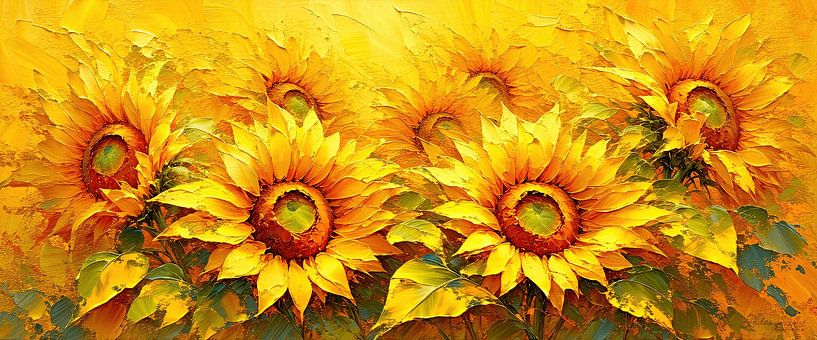 Zonnebloemen tussen licht en stagnatie - een schilderkunstige hommage aan de zonnebloem als symbool van bloei, vergankelijkheid en de stille kracht van de zomer van AidasignArt
