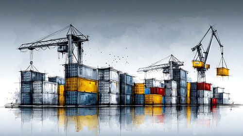 Hafenkräne und Container