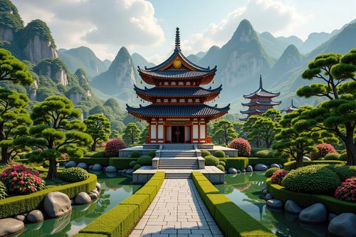 Verken een serene Japanse tuin met traditionele pagode templ