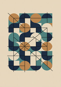 Mid-Century Geometric Grid Pattern Wall Art
