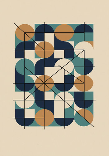 Mid-Century Geometric Grid Pattern Wall Art
