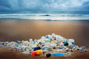 Des déchets plastiques sur une plage Illustration sur Animaflora PicsStock