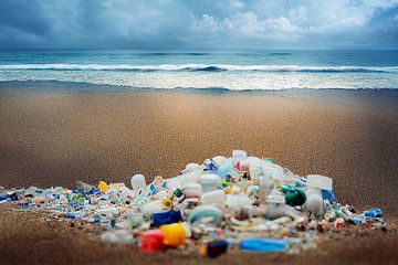 Plastikmüll liegt an einem Strand Illustration von Animaflora PicsStock