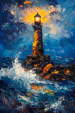Vuurtoren in de storm van Poster Art Shop