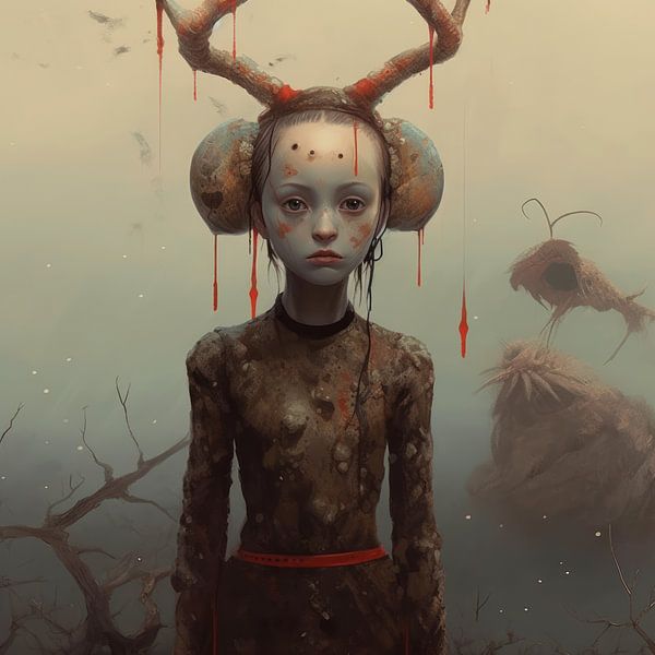 Belle femme ou jeune fille dans un paysage bizarre par Art Bizarre