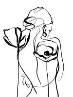 Vrouw met klaprozen - lijntekening