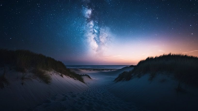 dune landscape with milky way wadden islands by Egon Zitter