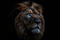 Impressive portrait of majestic lion with blue eyes