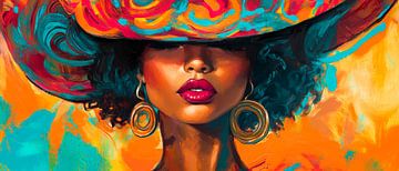 Colourful portrait with large hat by Poster Art Shop