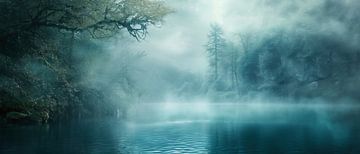 Bomen in de mist Reflectie van fernlichtsicht