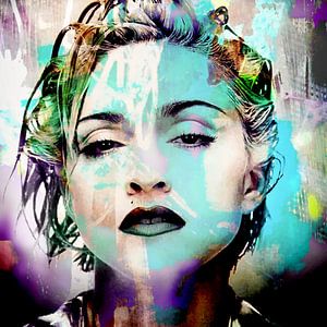 Madonna Abstract Portret Blauw Paars van Art By Dominic