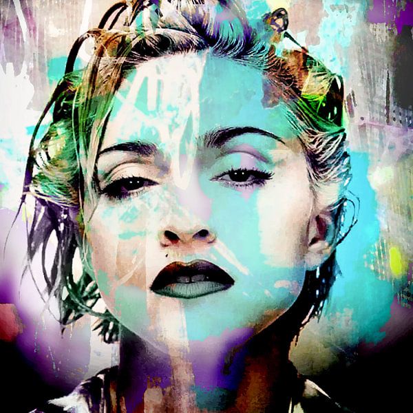 Madonna Abstrakt Porträt Blau Lila von Art By Dominic