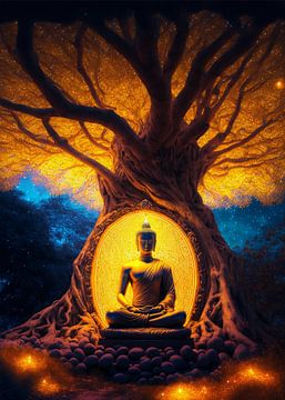 Meditatie Gautama Boeddha Vol Goud van WpapArtist WPAP Artist