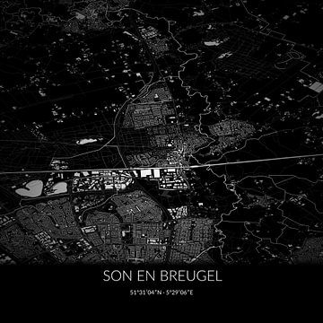 Schwarz-weiße Karte von Son und Breugel, Nordbrabant. von Rezona