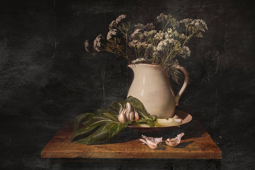 Stilleven met bloemen. Fluitenkruid. Klassiek. van Alie Ekkelenkamp