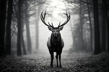 Majestic stag in the misty fairytale forest