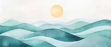 Zachte heuvels in het ochtendlicht - aquarelstijl van Poster Art Shop