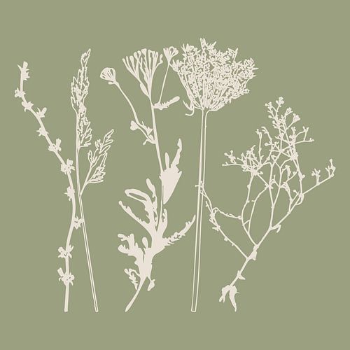 Meadow Botanical art in Sage Green en Beige nr. 1