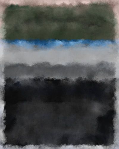 Groen, blauw, grijs, zwart. Kleurenveldschilderij geïnspireerd door Mark Rothko.