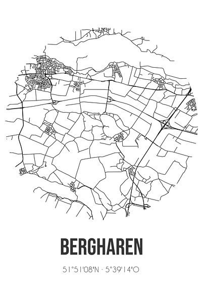 Bergharen (Gelderland) | Map | Black and White by Prints of Place