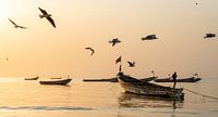 Sunset in a fishing village in the Gambia, Africa.