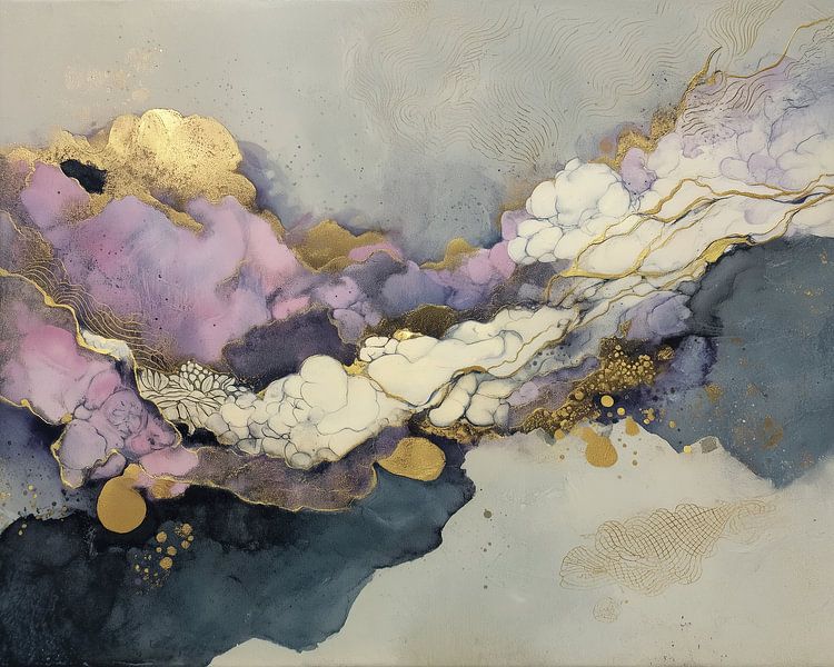 Peinture abstraite | Nuages d'or par Zen et Plus