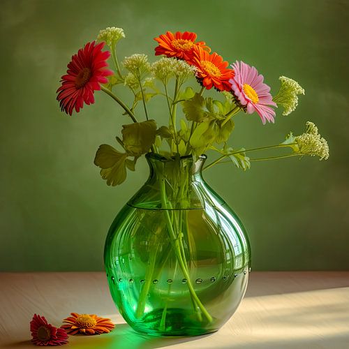 Summer flowers still life in greenery