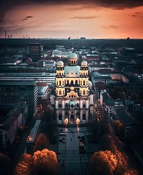Kathedraal in de stad van fernlichtsicht