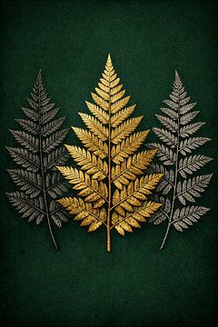Goldene Farn-Trinity auf Dunkelgrün von Avinigav
