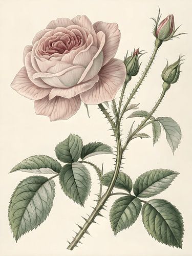 Vintage Rose Botanical Study