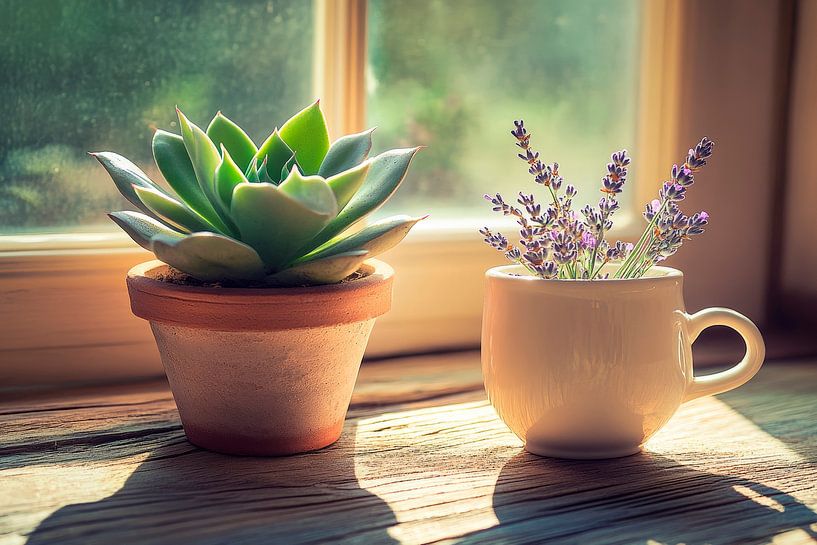 Sunny window seat with plants by Poster Art Shop