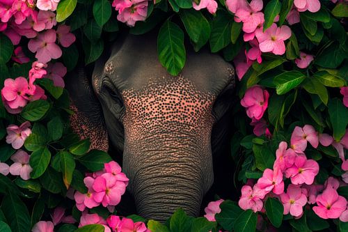 Bloemen en olifant