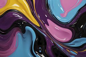 Jeu abstrait de couleurs liquides sur De Muurdecoratie