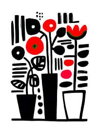 Black and red flowers in a black vase III by May