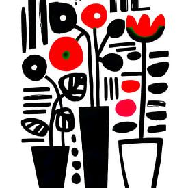 Schwarze und rote Blumen in einer schwarzen Vase III von May
