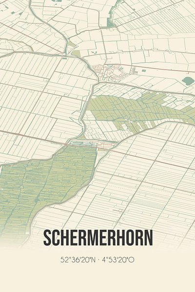 Alte Karte von Schermerhorn (Nordholland) von Ortsdrucke