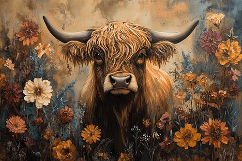 Highlander mit Blumenkrone Zeitlose Eleganz