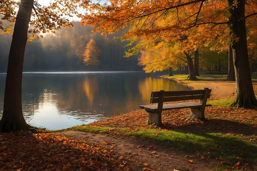 Beautiful autumn landscape by a tranquil lake by Art & Soul Creations