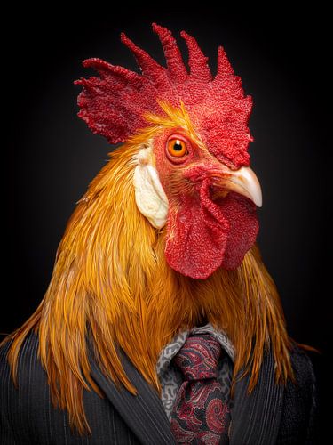 Business rooster with style - Modern photomontage in elegant black and red