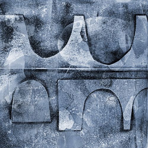 Wabi-sabi blauwe bruggen. Moderne abstracte kunst.