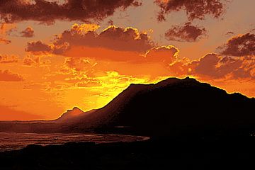 Zonsondergang in Betty's Bay in Zuid-Afrika gemengde techniek van Werner Lehmann
