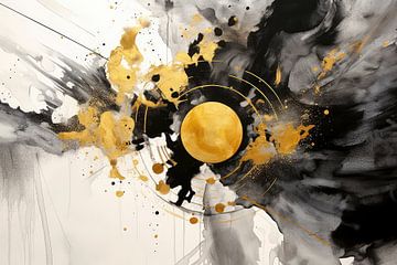 Gouden cirkel die schittert als een zonnestraal in de nacht van Digitale Schilderijen